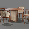 Modern Wooden Round Dining Table Set With Four Woven Backrest Chairs 3d model