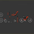 3D Rendered Bicycle with Deconstructed Wheels Seat Frame and Components on Dark Background
