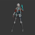 Futuristic Game Movie Character With Silver White Hair And Blue Red Gray Mechanical Outfit