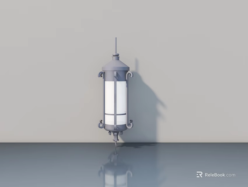 Swing Door With Gray Wall Lantern And Reflective Floor Surface 3d model