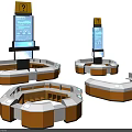 Modern Yellow White Circular Reception Desk With Digital Information Screens 3d model