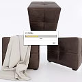 Dark Brown Upholstered Ottoman With Light Throw Blanket Multiple Angles 3d model