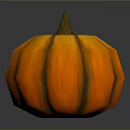 Decorative Orange Striped Pumpkin With Brown Stem On Shiny Gray Background