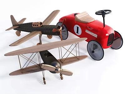 Electric Toys Red Car And Black Airplane For Kids Playtime Fun 3d model