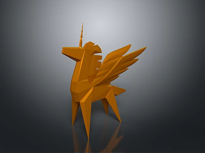 Orange Origami Style Unicorn With Wings 3D Sculpture For Modern Decor 3d model