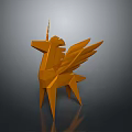Orange Origami Style Unicorn With Wings 3D Sculpture For Modern Decor