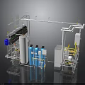 Industrial Processing System Featuring Pipes Blue Tanks Control Panels Valves And Metal Framework