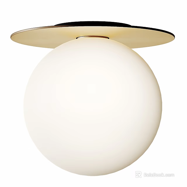 Modern Round White Ceiling Light With Smooth Globe Shade And Metal Base 3d model