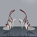 Elegant White High Heels With Red Straps On Gray Background With Reflection