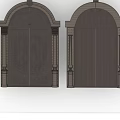 Wooden Double Doors With Arch Top Carved Details And Decorative Columns