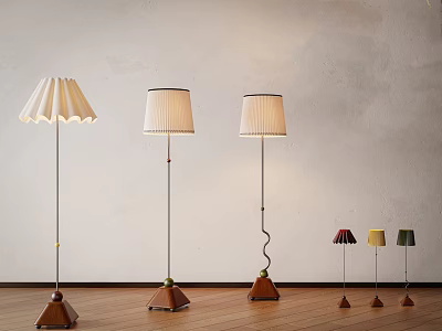 Stylish Floor Lamps With White Shades Wooden Bases And Colorful Accent Lamps 3d model