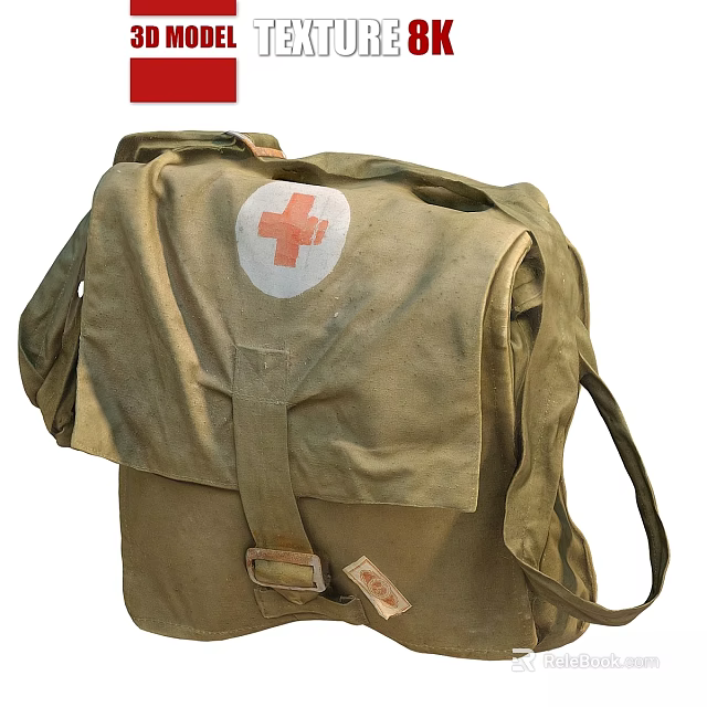 Decorative Ornament Set Featuring Vintage Military Green Canvas Backpack With Red Cross Emblem 3d model 