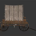 Vintage Covered Wagon With Curved Canvas Top And Wooden Wheel Structure