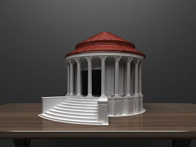 Architectural Model Featuring Red Dome White Columns And Steps On Wooden Table 3d model