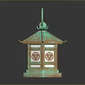 Traditional Copper Lantern With Green Patina Handle Ring Hexagonal Shape And Decorative Patterns