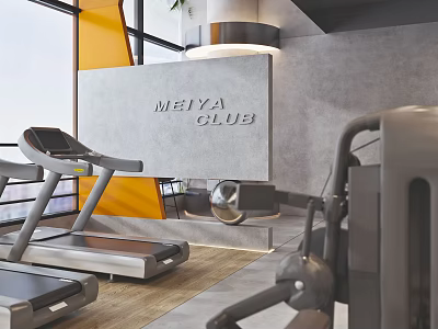 Modern MEIYA CLUB Fitness Center Interior With Treadmills And Workout Equipment 3d model