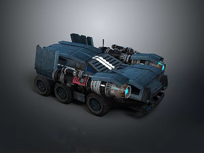 Heavy Duty Sci Fi Armored Vehicle With Multiple Wheels And Blue Lights 3d model