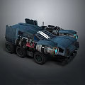 Heavy Duty Sci Fi Armored Vehicle With Multiple Wheels And Blue Lights