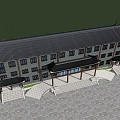 Traditional Chinese Style Hotel Building With Grey Brick Facade And Classic Roof Design