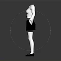 Women's Outfit With White Collared Bell Sleeve Top Black Skirt White Tights And Black Shoes