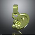 Golden Heart Shaped Pendant With Ear Design Shiny Elegant Jewelry Accessory