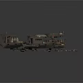 Vintage Wooden Boats With Canopies And Scattered Stone Debris Pieces