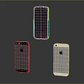 Three Mobile Phones And Leather Case In Black White Silver Colors 3d model