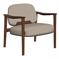Comfortable Lounge Chair With Beige Fabric Upholstery And Dark Wood Frame
