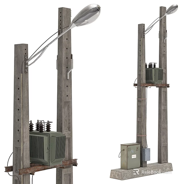 Concrete Utility Poles With Electrical Transformers And Power Cables Outdoor 3d model 