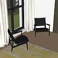 Black Leather Accent Chairs With Wooden Frame By Window Light Curtains Green Lawn View Interior