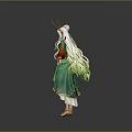 Elegant Fantasy Game and Movie Character With Long White Hair Red Antler Decorations Green Robe