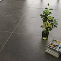 Gray Floor Tiles With Green Vase Flowers Open Magazine And Books On Interior Floor