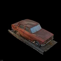 Red Old Rusty Abandoned Car With Dusty Surface And Fallen Leaves Parked Outdoors