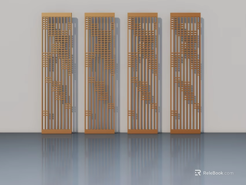 Modern Wooden Hinged Doors With Intricate Geometric Patterns For Interior Design 3d model