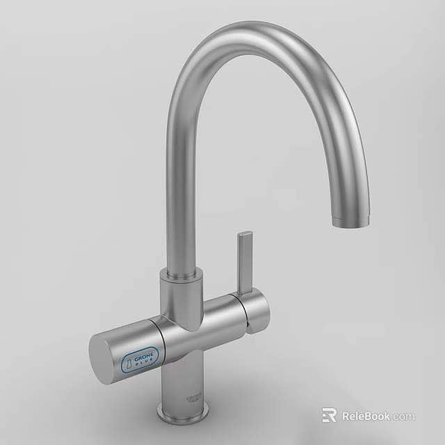 Modern Stainless Steel Faucet Featuring Curved Spout Control Handle And Digital 3d model 