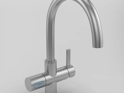 Modern Stainless Steel Faucet Featuring Curved Spout Control Handle And Digital 3d model