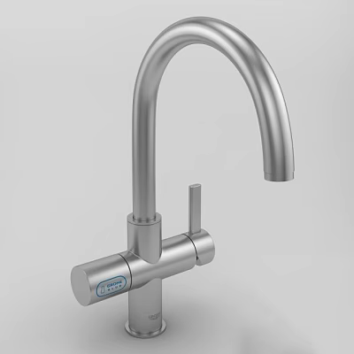 Modern Stainless Steel Faucet Featuring Curved Spout Control Handle And Digital 3d model