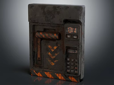Vintage Industrial Control Panel With Black Worn Texture Orange Scroll Flame Accents And Digital 3d model