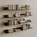 Modern Wall Mounted Bookshelf Design With Illuminated Layers And Stacked Books