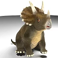 Triceratops Reptile Standing With Three Horns Frill Brown Textured Skin White Horn Tips Claws