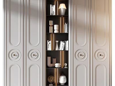 Elegant Luxury Dresser With Built in Bookshelves Table Lamp Vase And Decorative Books 3d model