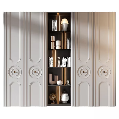 Elegant Luxury Dresser With Built in Bookshelves Table Lamp Vase And Decorative Books 3d model