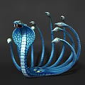 Game Movie Character Blue Multi Headed Serpent With Yellow Eyes And Sharp Fangs