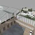 Modern Commercial Street With Sloped Roof Design Outdoor Plazas Shops And Greenery