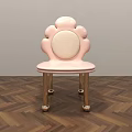 Pink Petal Shaped Backrest Chair With Round Cushioned Seat And Golden Ball Feet