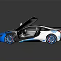 Modern Blue And Silver Sports Car With Open Doors Stylish Wheels And Sleek Exterior Design