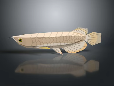 Golden Scaly Fish With Shiny Body And Reflection On Dark Background Surface 3d model Golden Scaly Fish With Shiny Body And Reflection On Dark Background Surface 3d model