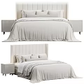Elegant Double Bed With Paneled Headboard Light Colored Bedding And Matching Nightstands 3d model
