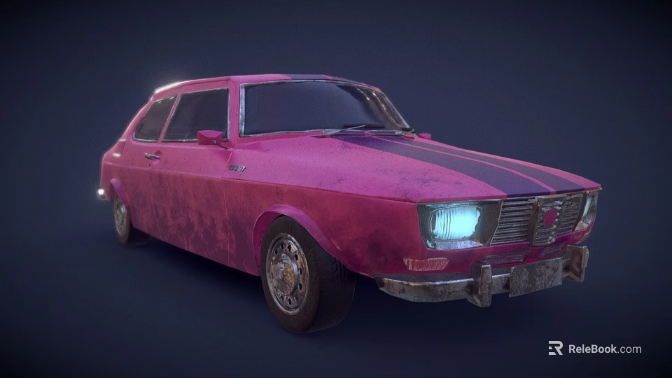Vintage Pink Sedan Car With Worn Exterior And Classic Design 3d model 