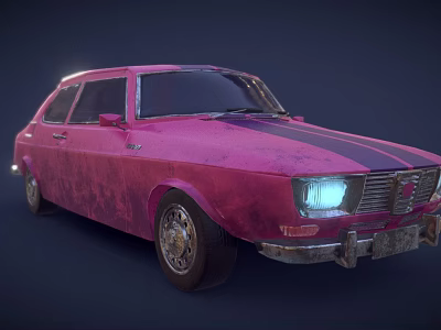 Vintage Pink Sedan Car With Worn Exterior And Classic Design 3d model